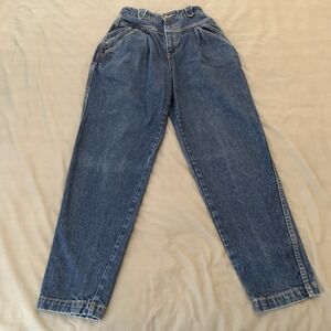 Vintage French Navy Jeans Womens 8 High Waist Tapered Pleated 90s Denim Pants